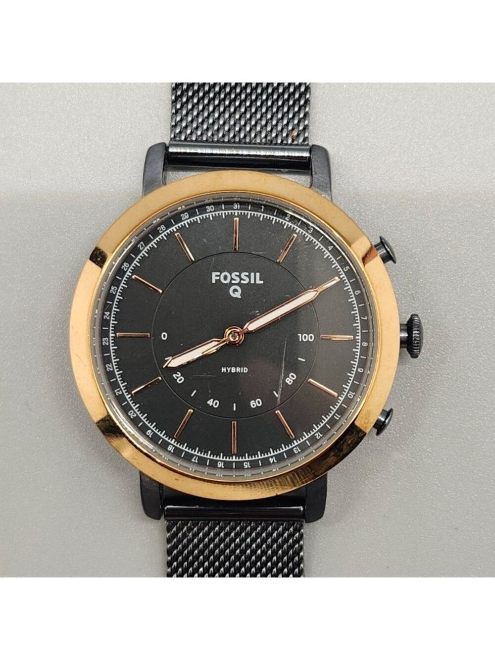 Fossil Q Hybrid Smartwatch With Gold-Tone Bezel & Mesh Stainless Steel Strap - B